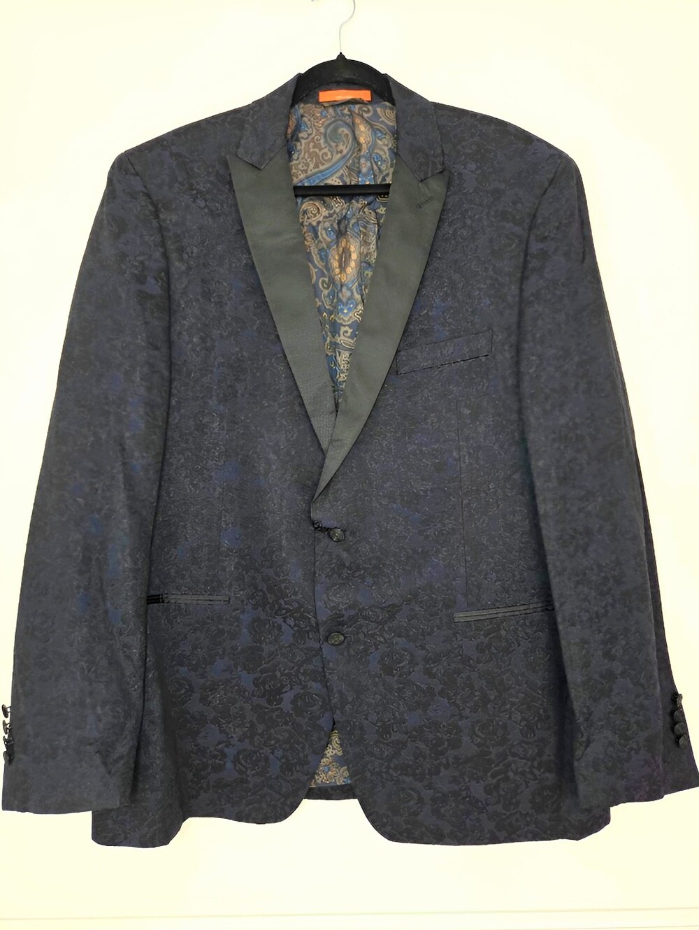 Tallia Men 48L Navy Floral Jacquard Dinner Jacket Blazer Black Lapel Formal